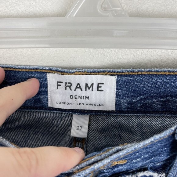FRAME Le Original Wetherly Mix Distressed Denim Rigid Straight Leg Jeans Size 27 - Picture 7 of 11